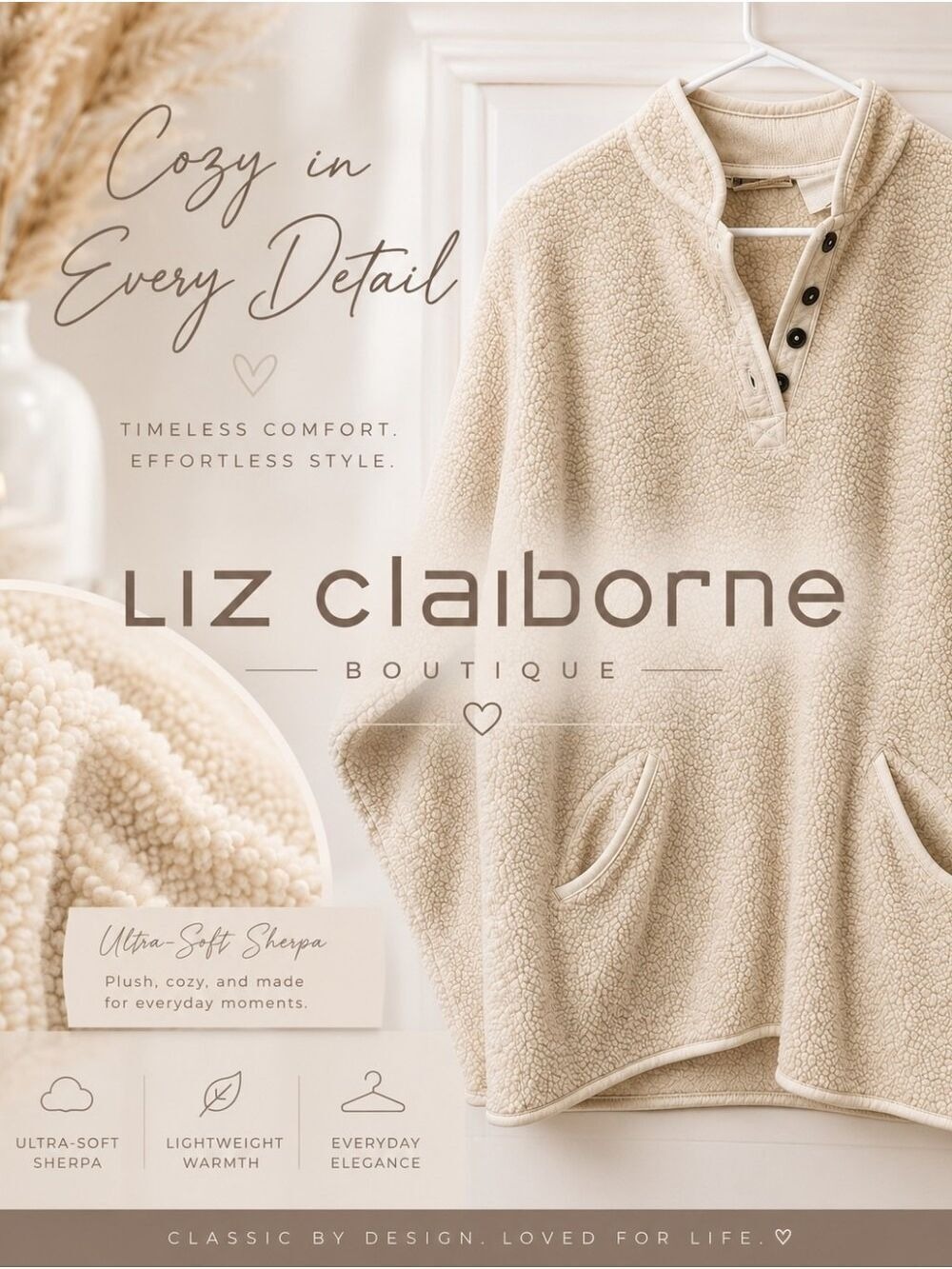 Liz Claiborne Cream Sherpa Jacket Large